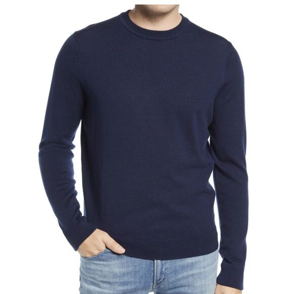 Nordstrom Men's Shop Washable Merino/Coolmax Crewneck Sweater Navy